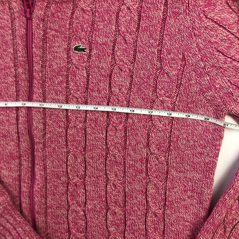 Lacoste pink cable knit zip wool cardigan Sz L 44 - Picture 5 of 8